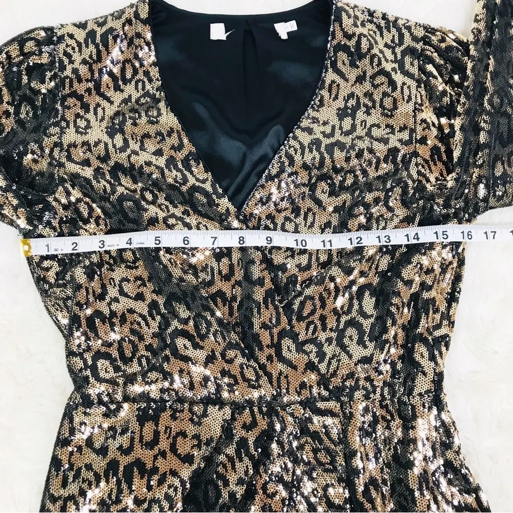 ASTR Selene Leopard Print Sequin Mini Dress Gold Black Wrap Mobwife‎ Size Small